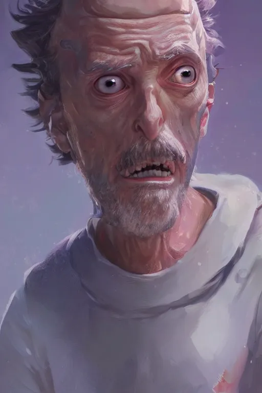 Prompt: Highly detailed portrait painting of Rick from Rick and Morty, Greg Rutkowski