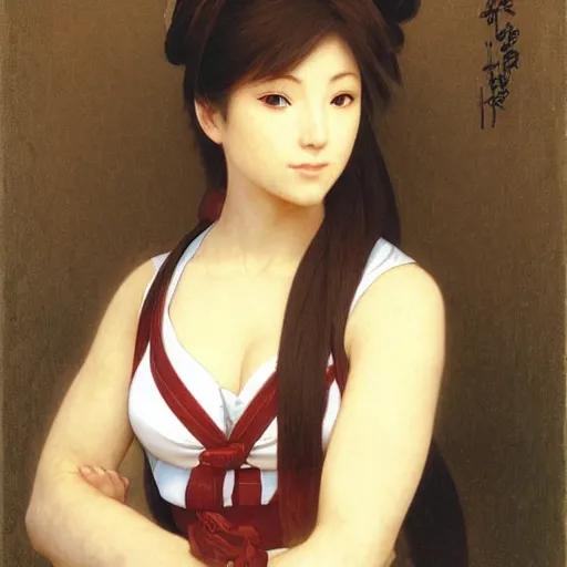 Prompt: Portrait of Kasumi from acclaimed video game series Dead or Alive, drawn by William Adolphe Bouguereau