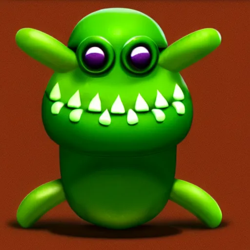 Image similar to Green Sausage with eyes and fangs, fine details, concept art