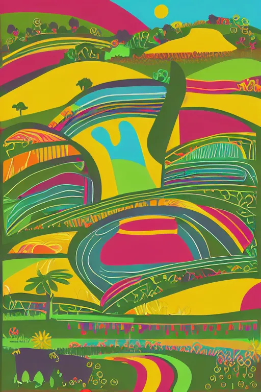 Image similar to minimalist boho style art of colorful farm land, illustration, vector art