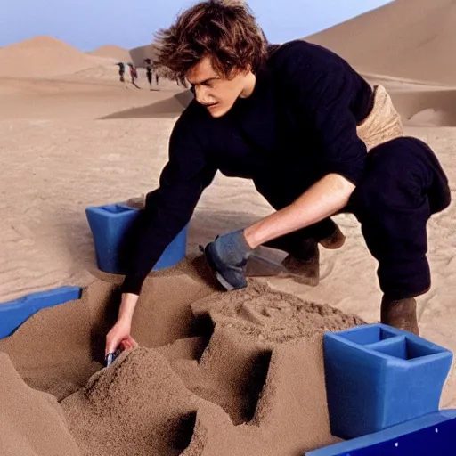 Image similar to Picture of hayden christensen as Anakin Skywalker building a sand castle on Tatooine, award-winning