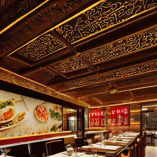 Image similar to a beautiful hyperdetailed interior render of roasted string hotpot restaurant restaurant yan'an, wall corner, from china, with merchant logo, fine delicate structure, chinese style, simple composition, simple style structure decoration design, victo ngai, 4 k hd