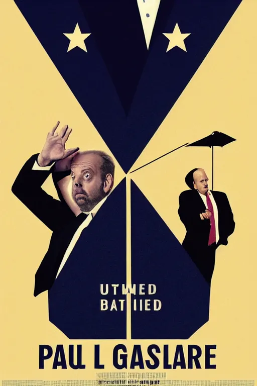 Prompt: minimal movie poster, paul giamatti is united states president joe biden, solid colors, cinematic