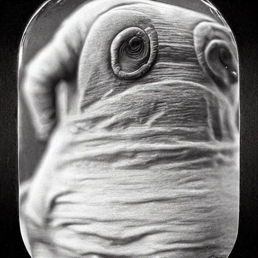 Prompt: tardigrade!!! daguerreotype portrait photograph. inspired by gerard grom and studio ghibli!!! and ansel adams and zdzislaw beksinski. highly detailed. old timey.