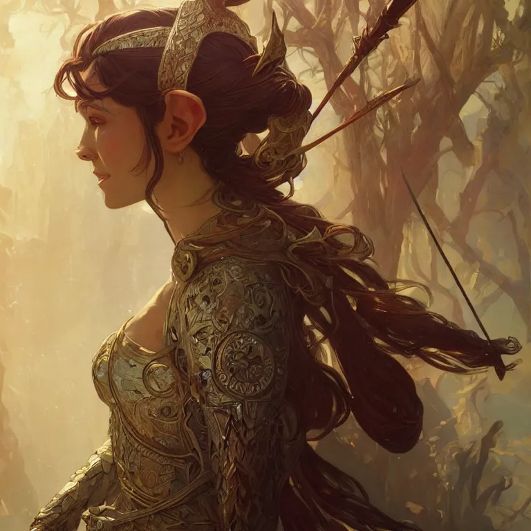 Image similar to portrait of an elf queen, D&D, fantasy, highly detailed, digital painting, artstation, concept art, smooth, sharp focus, illustration, art by greg rutkowski and alphonse mucha and Marta Dahlig