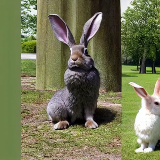 Image similar to a rabbit posing with Queen Elizabeth II in a park