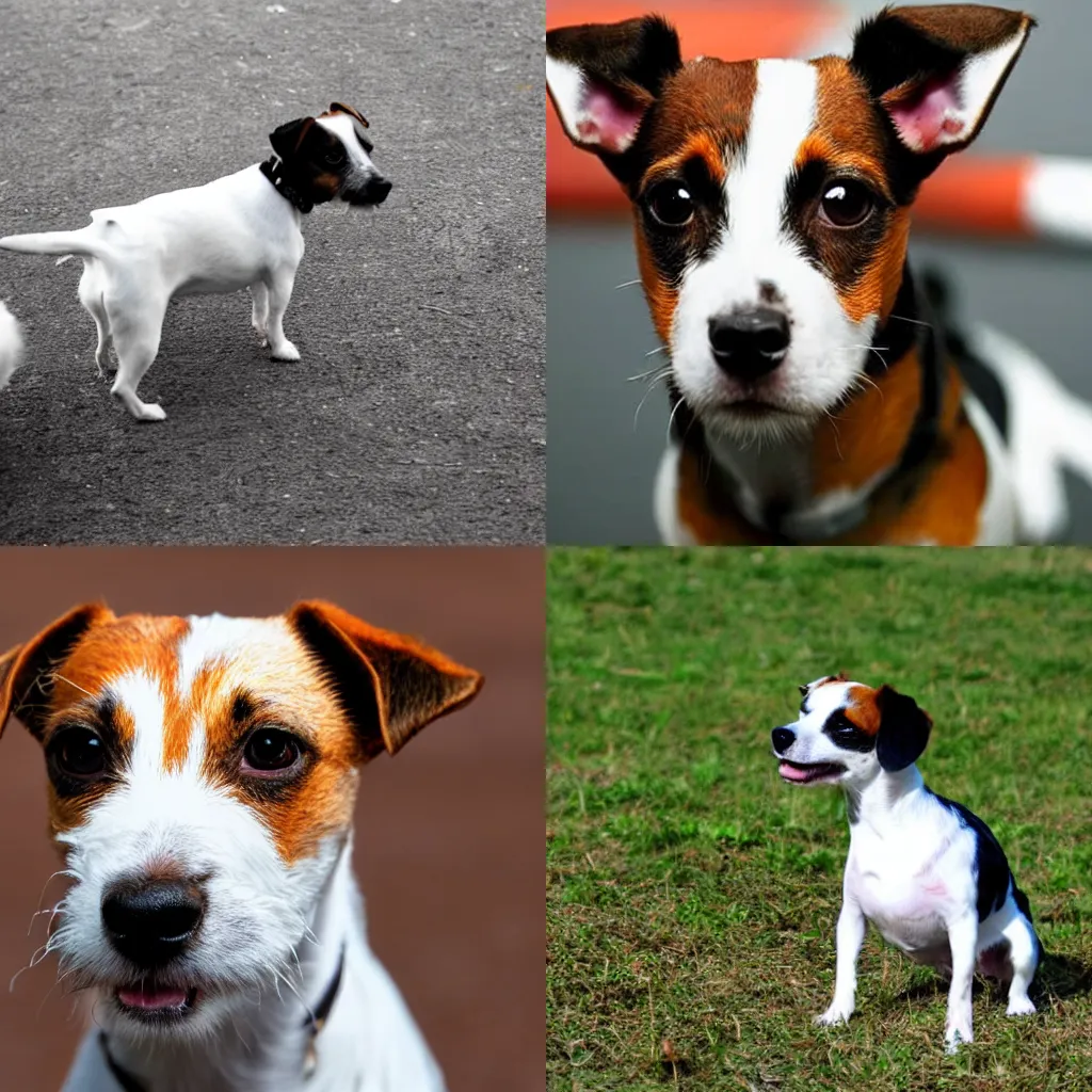 Prompt: a Jack Russell terrier looking at a bomb