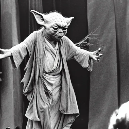 Image similar to yoda performing at woodstock