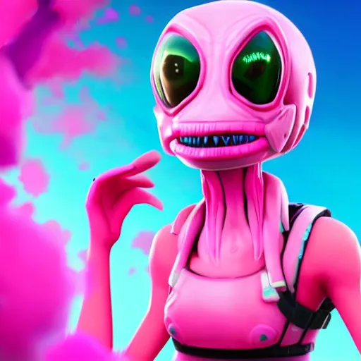 Prompt: pink alien, fortnite character c 9. 0