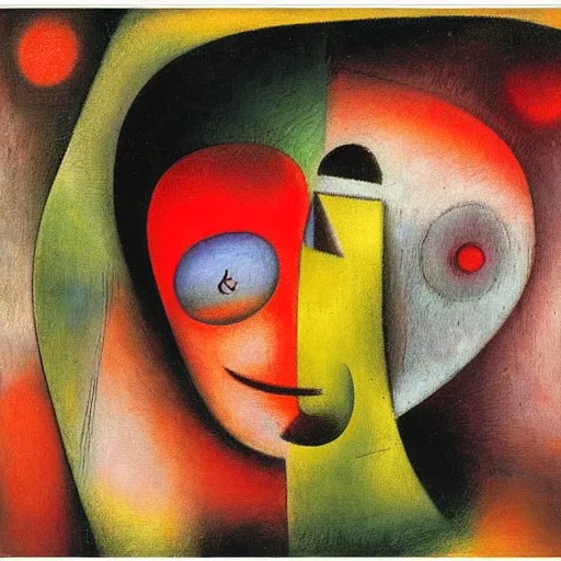 Image similar to Oil painting by Roberto Matta. Strange mechanical beings kissing. Close-up portrait by Lisa Yuskavage. Paul Klee.