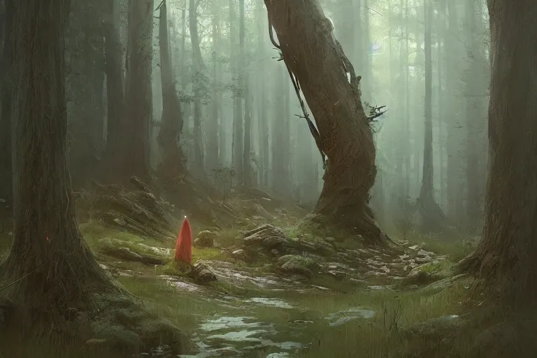 Image similar to forest, whimsical, illustrated by Greg Rutkowski and Caspar David Friedrich, Trending on artstation, artstationHD, artstationHQ