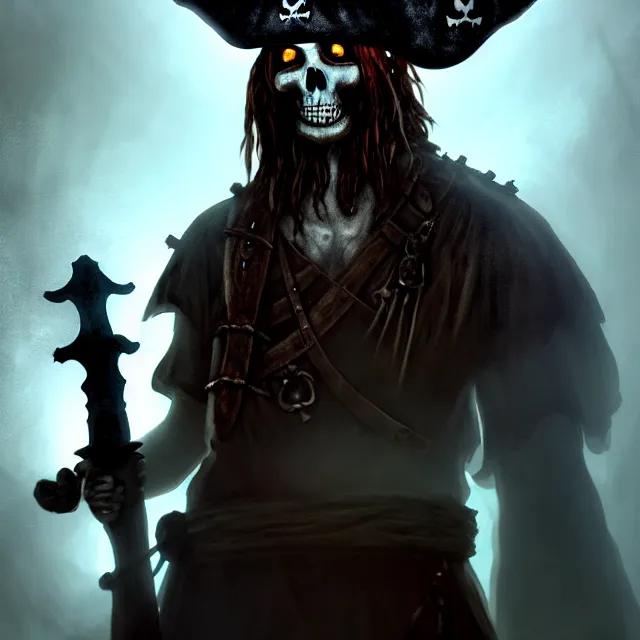 Prompt: photo of a ghostly pirate head and torso, holding a sword and standing in a grotto, photorealistic, dark, atmospheric lighting, painted, intricate, ultra detailed, well composed, best on artstation, cgsociety, epic, stunning, gorgeous, intricate detail, wow, masterpiece