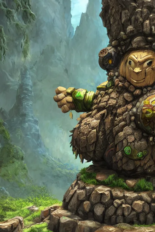 Image similar to zelda fantasy art giant golem troll wood rock greeble gemstone, global illumination ray tracing hdr fanart arstation by sung choi and eric pfeiffer and gabriel garza and casper konefal