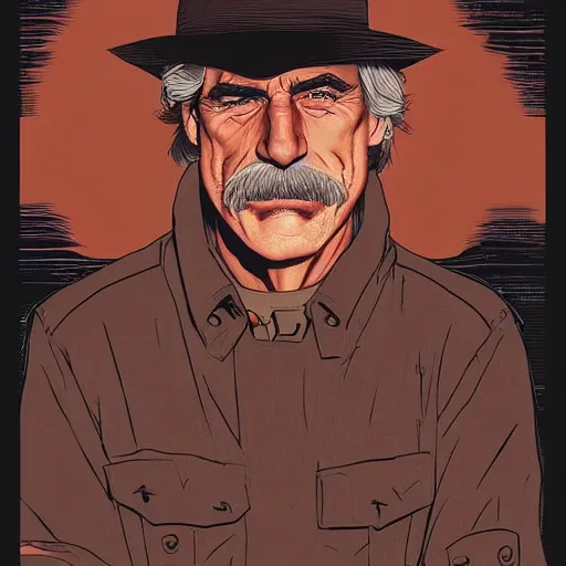 Image similar to Sam Elliot 2d illustration by Feng Zhu and Loish and Laurie Greasley, Victo Ngai, Andreas Rocha, John Harris, artstation, sharp focus