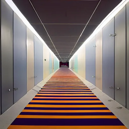 Image similar to noisy color photograph of a retrofuturist liminal space, twisting hallways, minimalist, cinematic, soft vintage glow