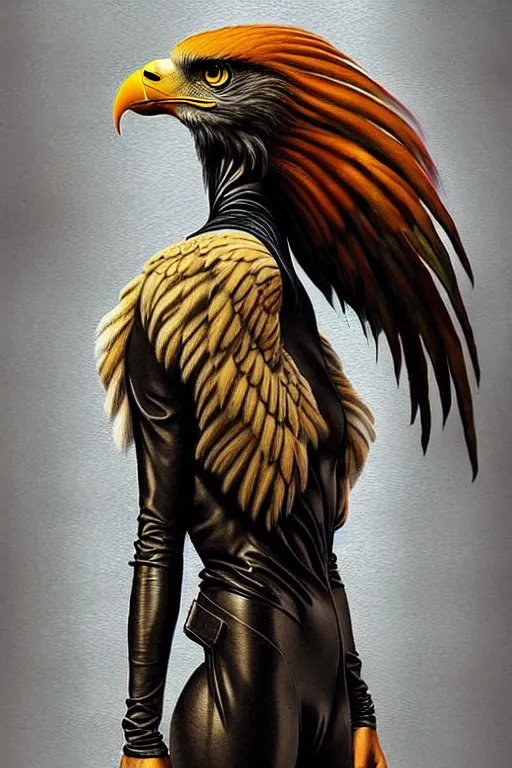 Prompt: epic professional digital art of female human - eagle hybrid animal wearing air force jumpsuit, humanoid feathered head, eagle beak, painting, by steve ditko, artgerm, todd mcfarlane, leesha hannigan, artstation, cgsociety, wlop, epic, much wow, much detail, gorgeous, detailed, cinematic, masterpiece