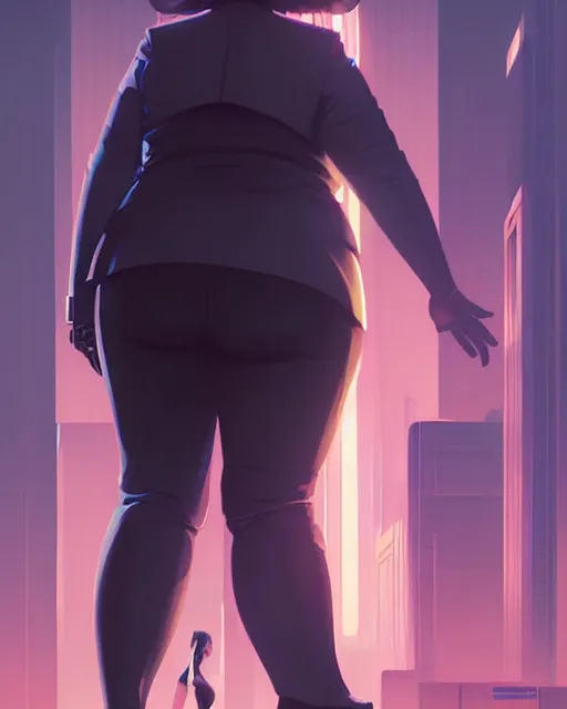 Image similar to cyberpunk corporate woman, overweight | | realistic shaded, fine details, realistic shaded lighting poster by greg rutkowski, diego gisbert llorens, magali villeneuve, artgerm, jeremy lipkin and rob rey