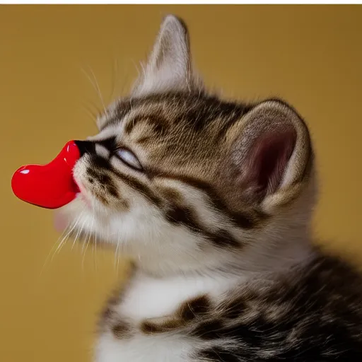 Image similar to 35mm macro shot a kitten licking a baby duck, studio lighting