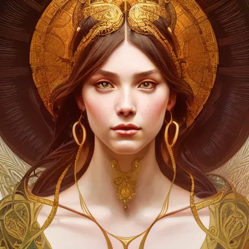 Prompt: perfectly-centered-Portrait of a graceful Goddess, intricate, highly detailed, digital painting, artstation, concept art, smooth, sharp focus, illustration, Unreal Engine 6, 8K, art by artgerm and greg rutkowski and alphonse mucha