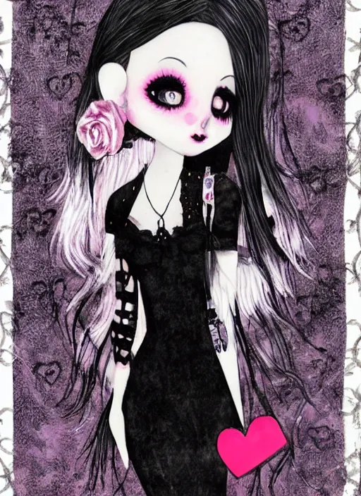 Prompt: goth girlfriend!!!!!!!!!! in the style of 2008 cute card