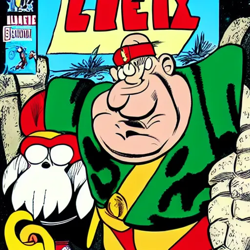 Prompt: comics cover of asterix and obelix as drawn by stan lee