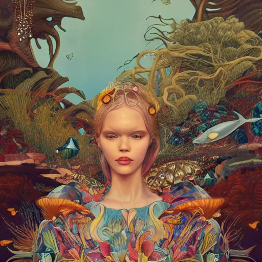 Prompt: pretty model with ocean and shell : : by martine johanna and simon stalenhag and chie yoshii and casey weldon and wlop : : ornate, dynamic, particulate, rich colors, intricate, elegant, highly detailed, vogue, harper's bazaar art, fashion magazine, smooth, sharp focus, 8 k, octane render