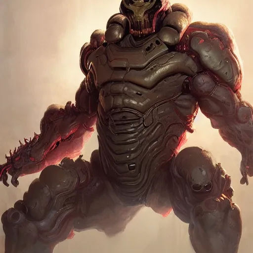 Image similar to doom eternal, mutant, tubes fused with the body, front view, painted by stanley lau, painted by greg rutkowski, painted by stanley, artgerm, masterpiece, digital art, trending on arts