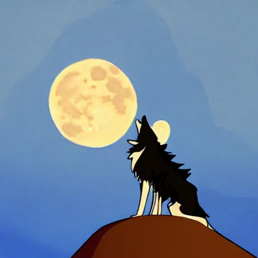 Prompt: wolf howling at the moon, design by Samurai Jack