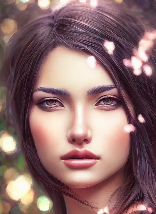 Image similar to photo of a gorgeous female in the style of stefan kostic, realistic, professionally, half body shot, sharp focus, 8 k high definition, insanely detailed, intricate, elegant, art by stanley lau and artgerm, bokeh foliage