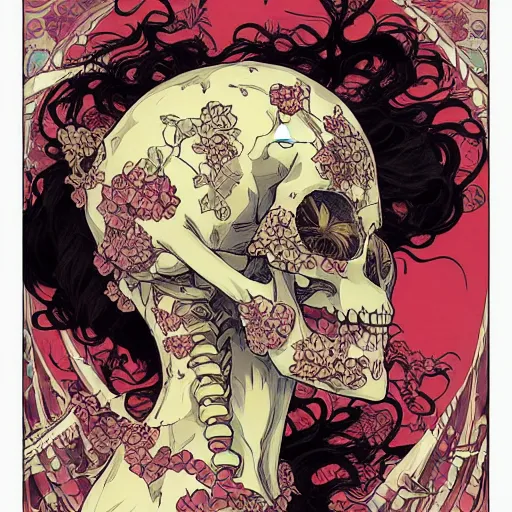 Image similar to anime manga skull portrait girl female skeleton illustration intricate detail patterns art Geof Darrow and Ashley wood and Ilya repin and alphonse mucha pop art nouveau