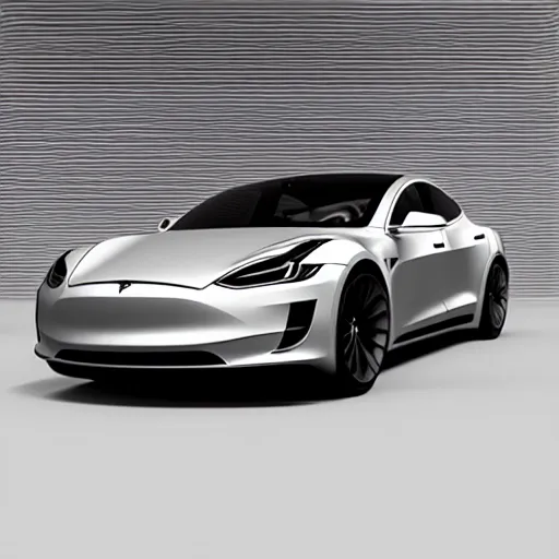 Image similar to a beautiful tesla sportive car made in partnership with ferrari. 3 d render. cinema 4 d.