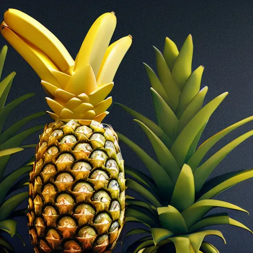 Prompt: octane render of a banana next to a pineapple