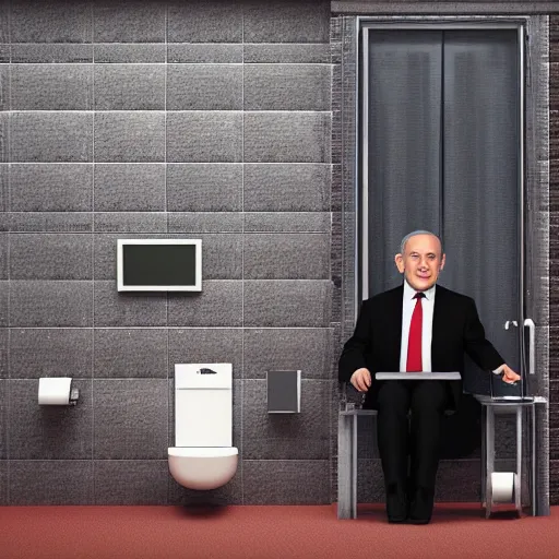 Image similar to benjamin netanyahu sitting in a toilet, photorealistic, studio