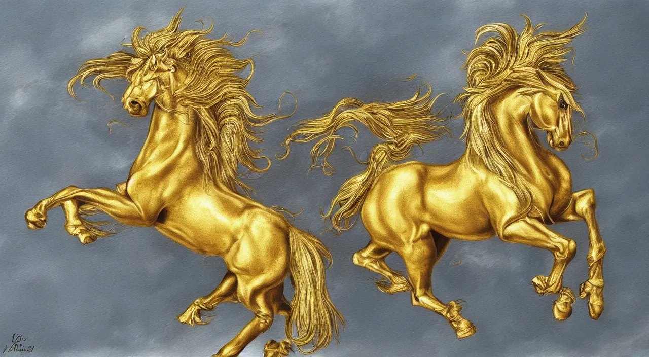 Prompt: a beautiful golden pegasus, realistic, detailed, painting