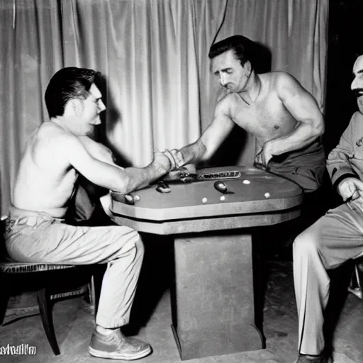 Prompt: falco armwrestling stalin, kodak, photography