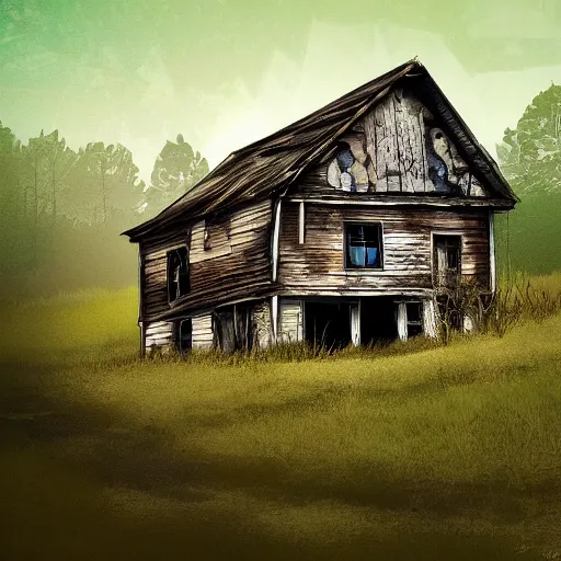 Image similar to a dilapidated house in the wilderness, digital art