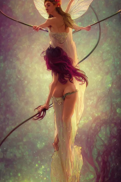 Image similar to A beautiful pole dancing fairie, cinematic lighting, soft bokeh, fantasy, modern, colourful, highly detailed, digital painting, artstation, deviantart, concept art, sharp focus, illustration, by alphonse mucha