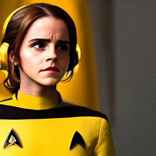 Prompt: Emma Watson in Star Trek, XF IQ4, f/1.4, ISO 200, 1/160s, 8K, Sense of Depth, color and contrast corrected, AI enhanced, Dolby Vision, symmetrical balance, in-frame