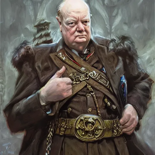 Image similar to Winston Churchill as a fantasy D&D cleric, portrait art by Donato Giancola and James Gurney, digital art, trending on artstation