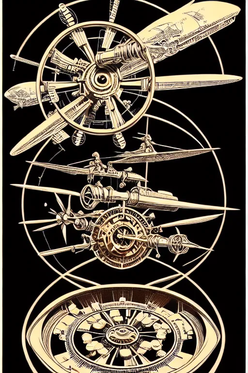 Image similar to steampunk gyroscope flying machine, high details, intricately detailed, by vincent di fate, inking, 3 color screen print, masterpiece, trending on artstation,, sharp, details, hyper - detailed, hd, 4 k, 8 k