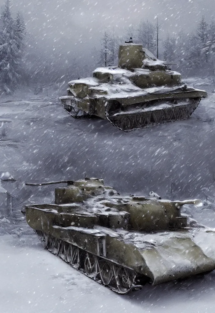 Prompt: Digital Art of a single 1914 Tank in the snow in russia, trending on artstation