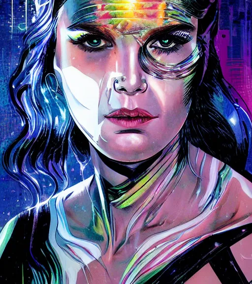 Image similar to portrait of a female iridescent ghost, by DC comics and Sandra Chevrier