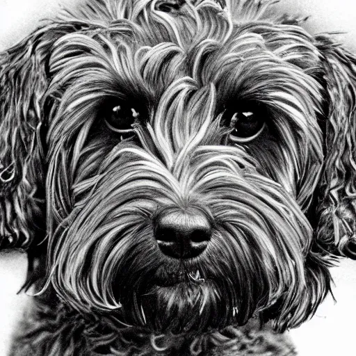 Prompt: pencil illustration of a cockapoo, highly detailed
