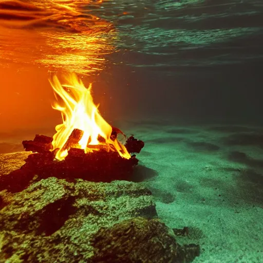 Image similar to photo of a camp fire underwater, highly - detailed, cinematic