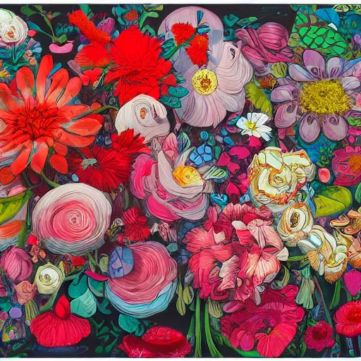 Image similar to summer flowers by james jean, lucasart