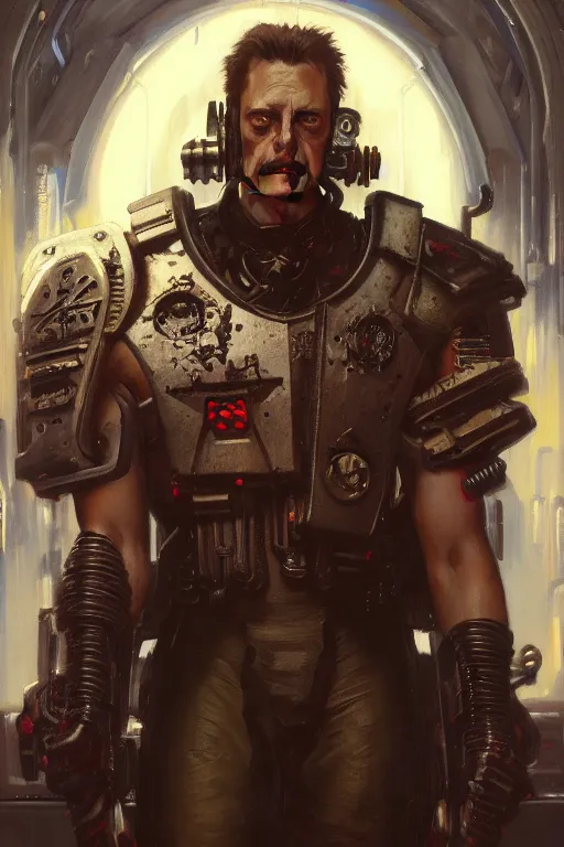 Image similar to character portrait cyberpunk warhammer 4 0 k steve buscemi, character design, painting by gaston bussiere, katsuya terada, frank frazetta, tom of finland, trending on artstation