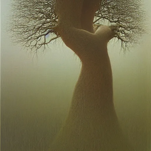 Prompt: willow tree by Zdzisław Beksiński, oil on canvas