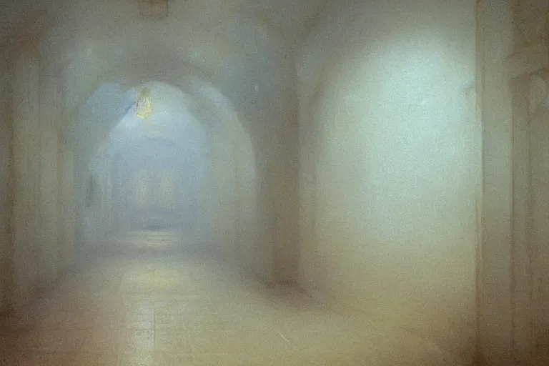 Image similar to A highly detailed hallway liminal space by Ivan Aivazovsky and Nicholas Roerich, impressionistic brushwork, silent hill aesthetic