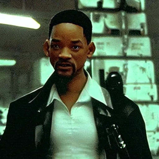 Image similar to A still of Will Smith as Neo from The Matrix. Extremely detailed. Beautiful. 4K. Award winning.