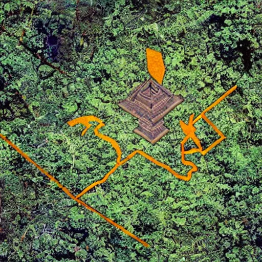 Image similar to treasure map leading to an aztec temple in the middle of the amazon jungle